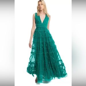 Just Cavalli Teal Green Tiered Maxi Dress